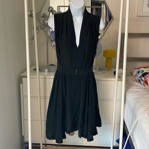 Funktional black 100% silk belted vneck dress XS bought on revolve
